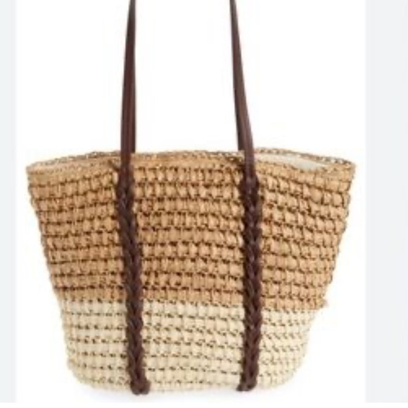 Btb Los Angeles Classic Banded Woven Tote Bag Braided Leather Straps::Vacay Vibe